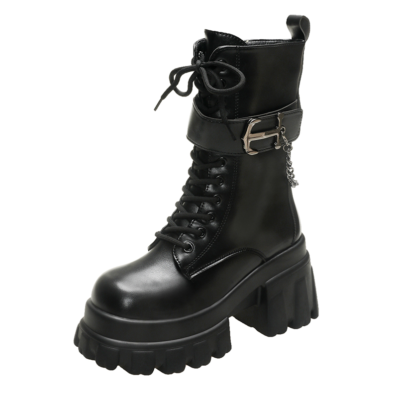Guipure Lace Panel - 11cm Woman Hidden Wedges Boots Chunky