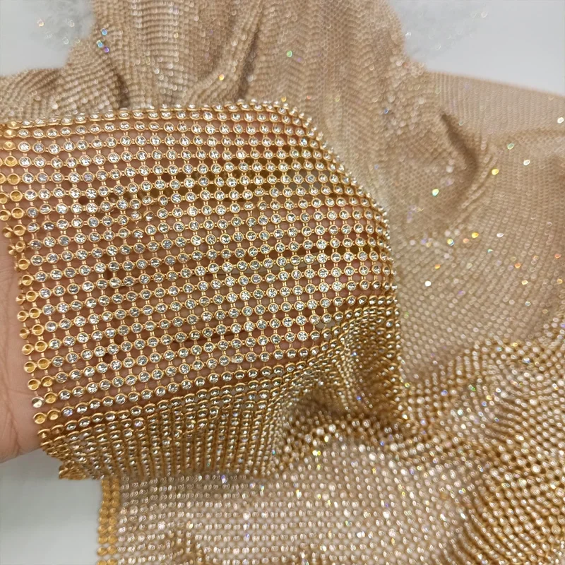 Crystal Mesh Fabric - 45x120cm Sparkly Gold Base Rhinestone Metal