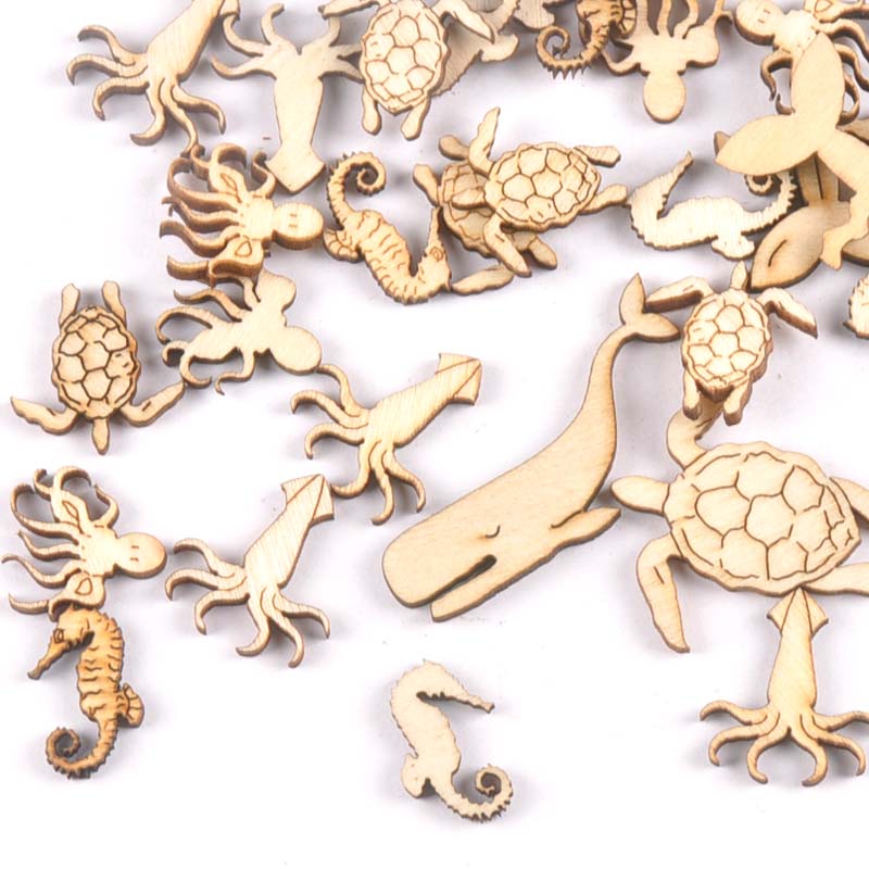 Embellish Craft - 20Pcs 25-40mm Sea Turtle/horse/whale Wood DIY