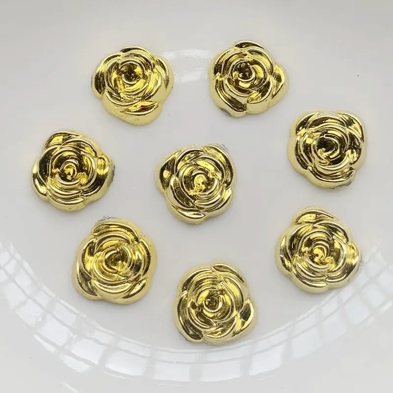 Embellishment Glue Craft - 40pcs 14mm Gold Rose Flowers Resin