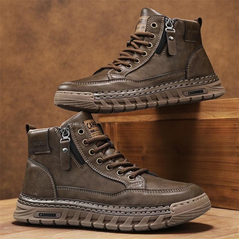 Guipure Lace Panel - Men Leather High Top Ankle Boots