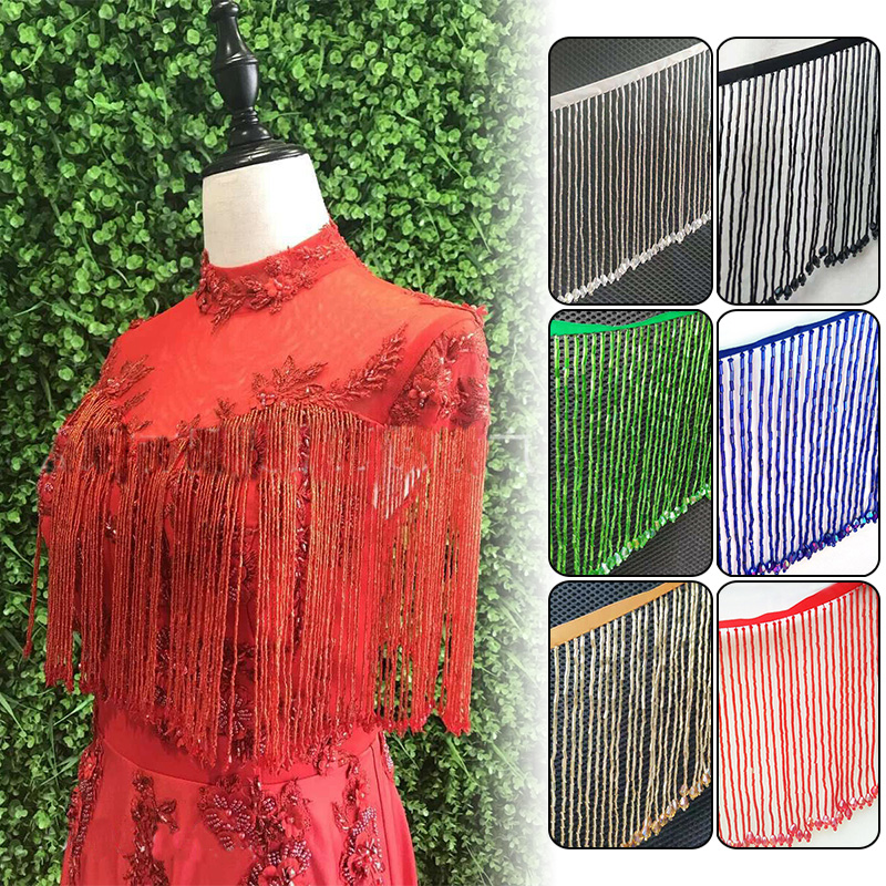 Beaded Trim Fringe - 90x15cm Crystal Tassel Lace Beaded Drop