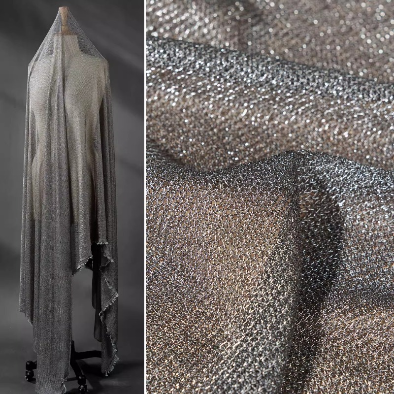 Crystal Mesh Fabric - Light Gray Metallic Thread Fabric Four