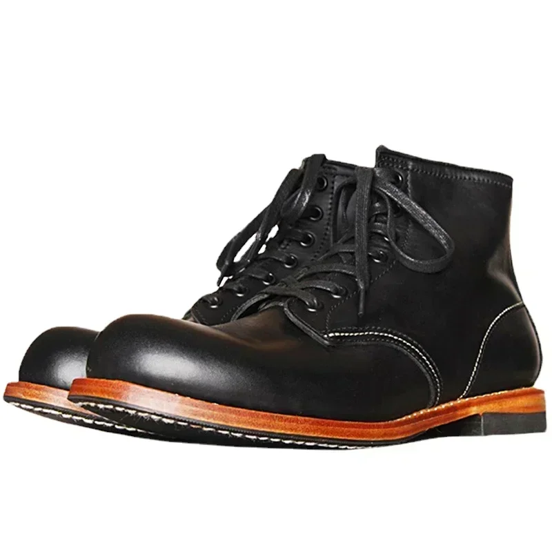 Guipure Lace Panel - Vintage Men Goodyear-Welted Genuine Leather Boots