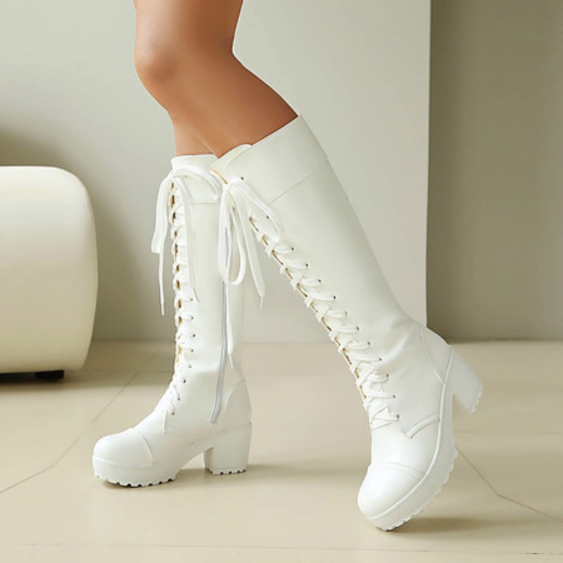 Guipure Lace Panel - Womens Knee High Lace Up Combat