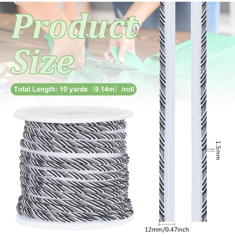 10 Yard Black Twisted Lip Cord - Cord Trim Twisted recension och pris