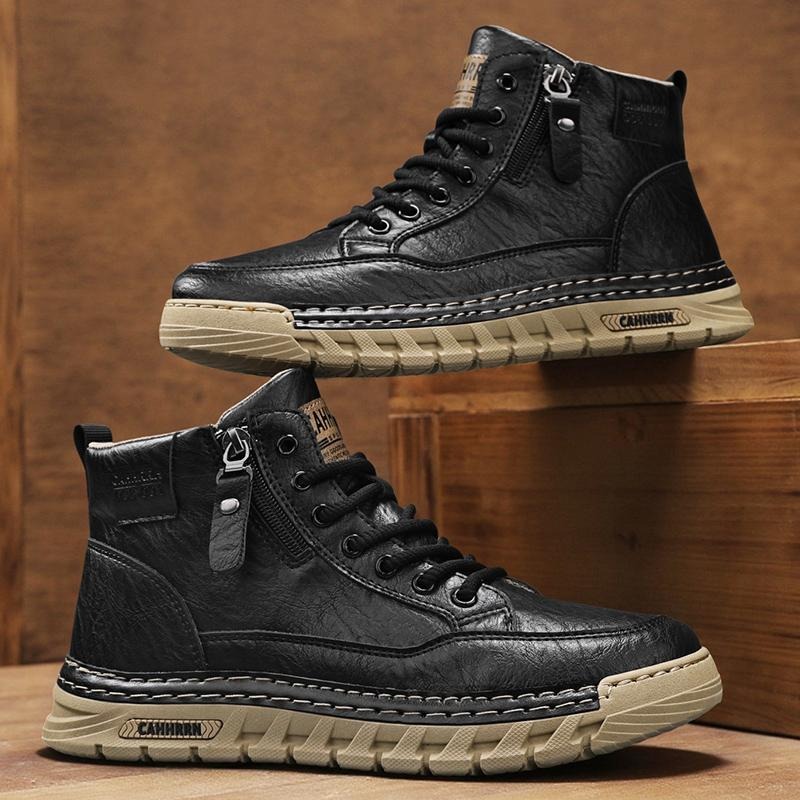 Men Leather High Top Ankle Boo - Guipure Lace Panel recension och pris
