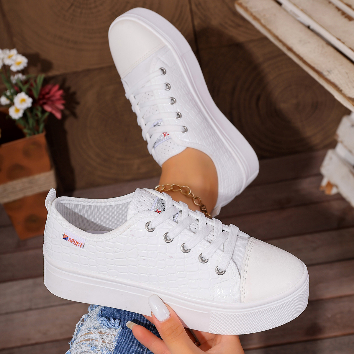New women's flat casual single - Guipure Lace Panel recension och pris