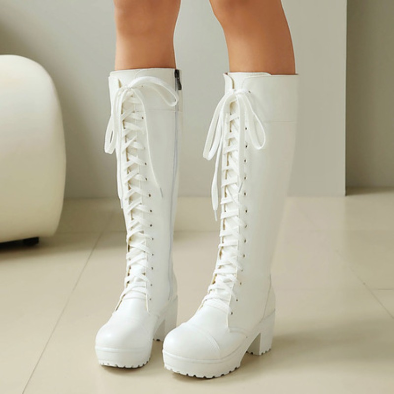Womens Knee High Lace Up Comba - Guipure Lace Panel recension och pris